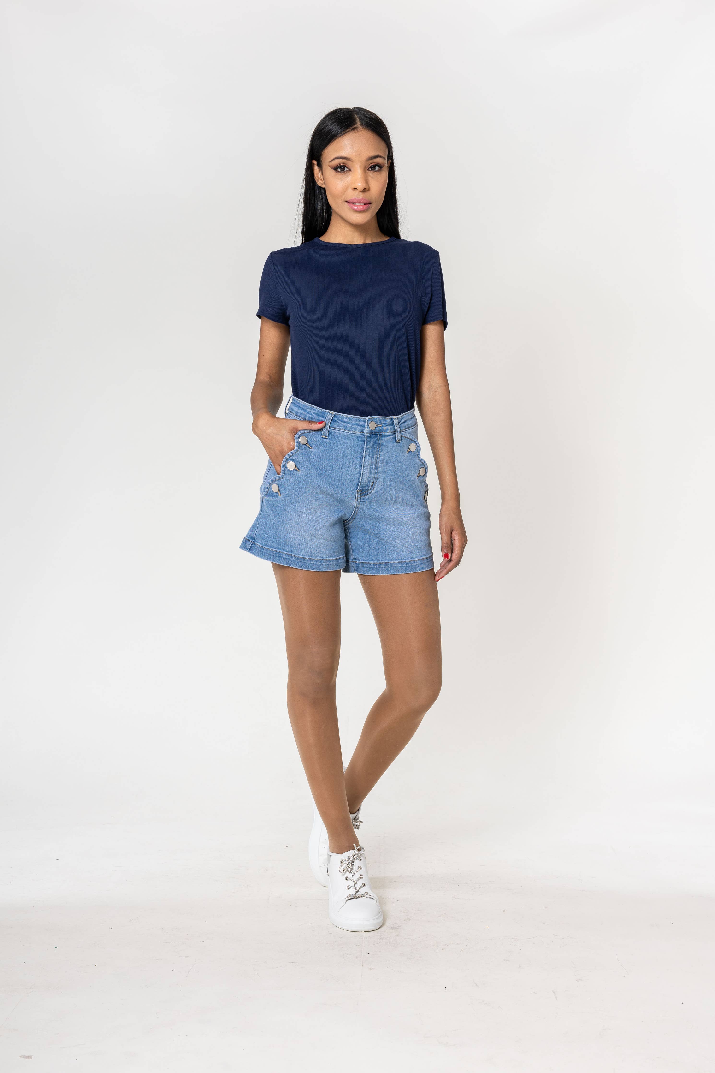Denim High Waisted Stretch Denim Shorts Light Blue