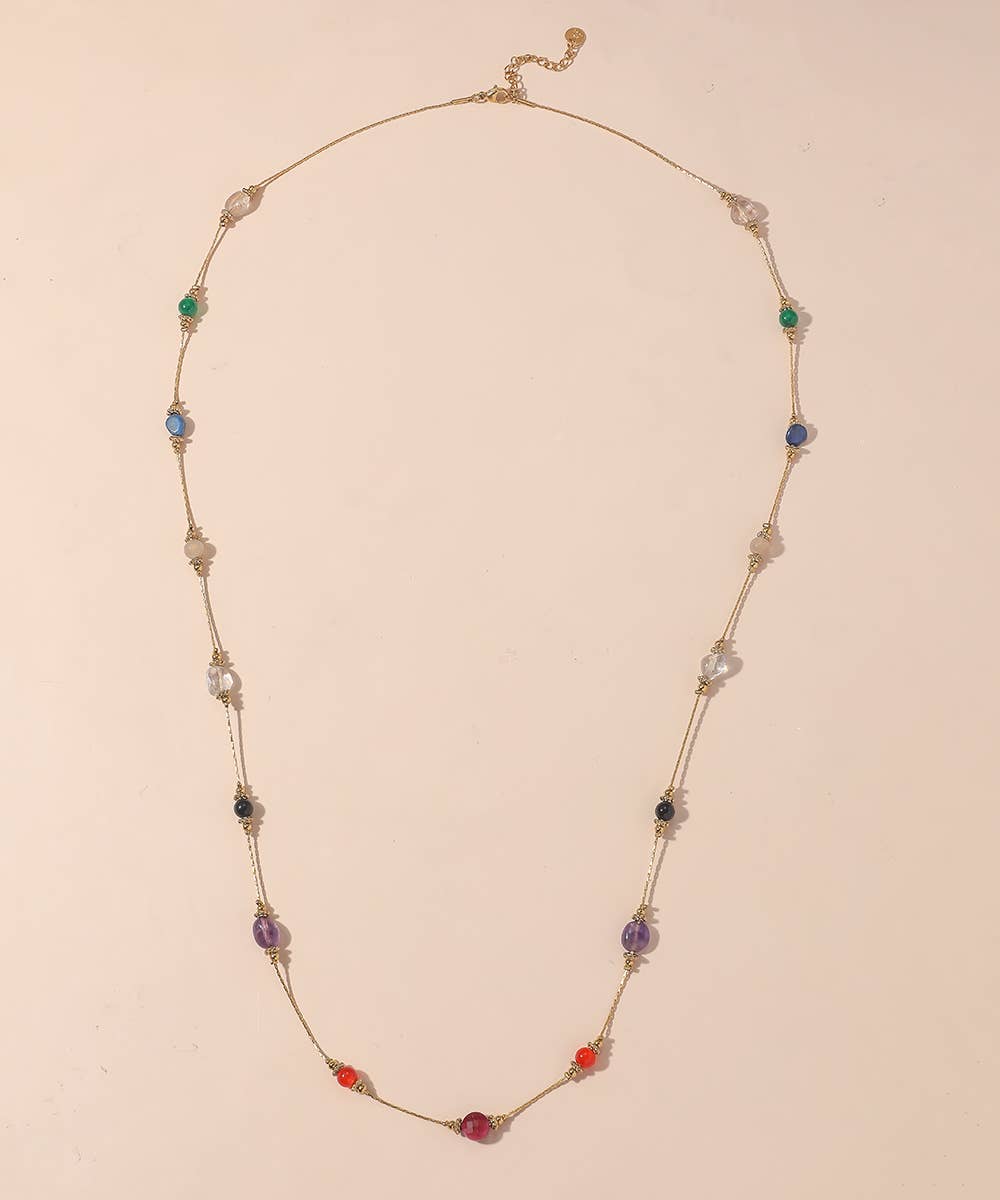 Gold Stainless Steel Necklace with Stones 25CA011