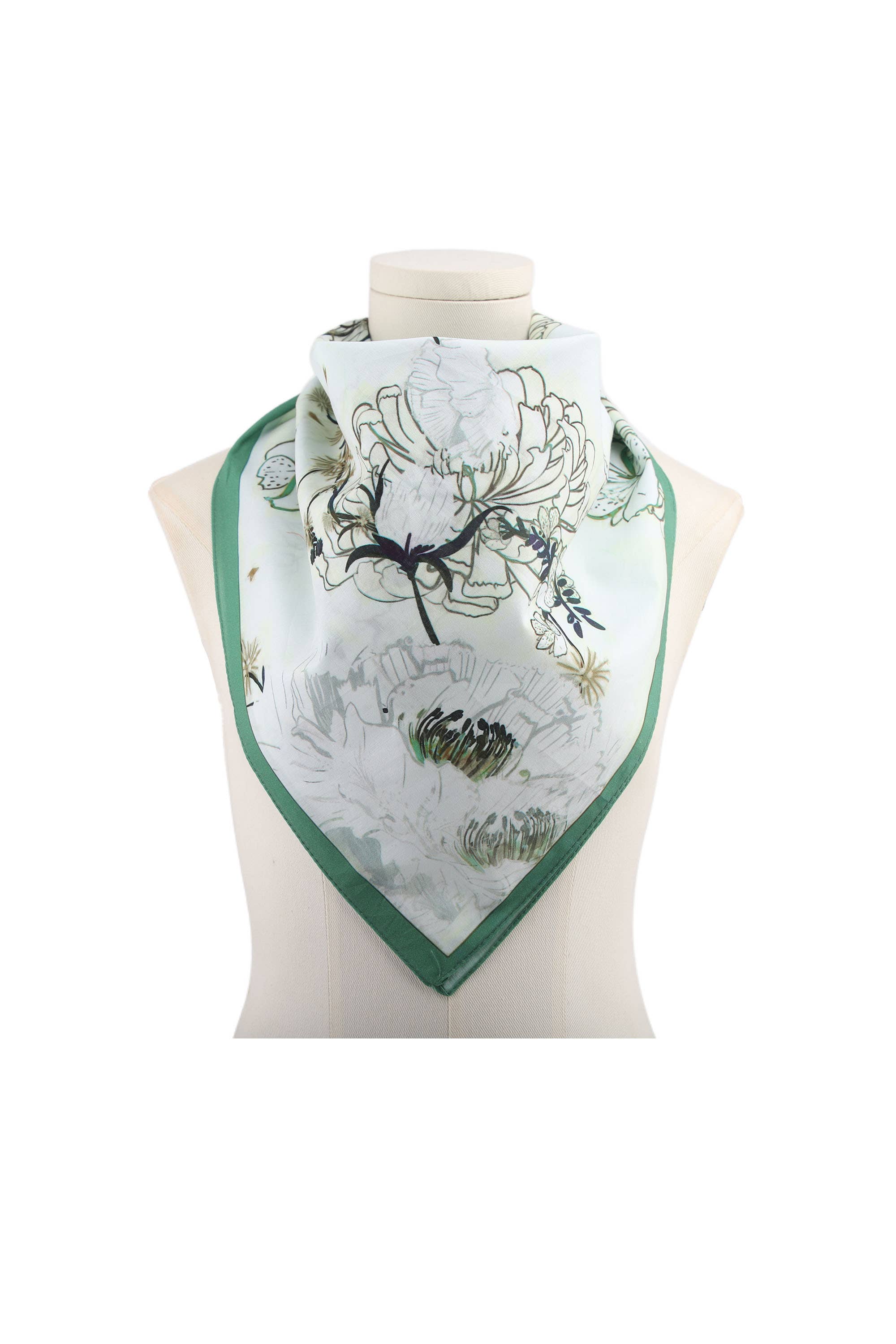 Small floral print cotton square Green