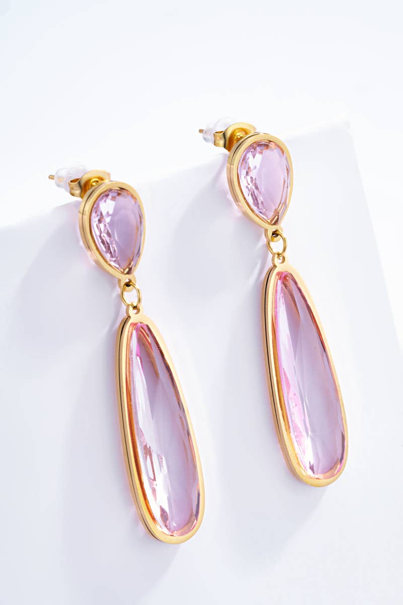 Stainless Steel Hanging Earrings: Pink