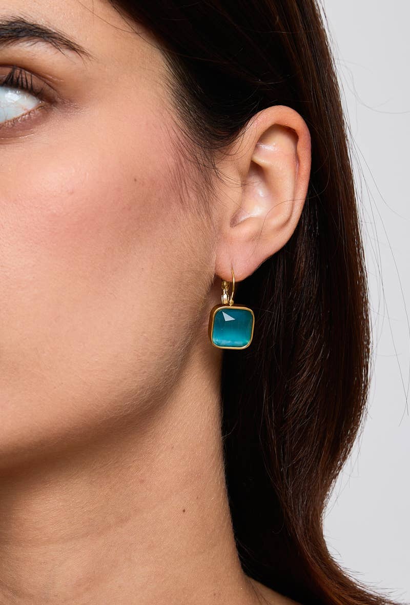 Stainless Steel Hanging Earrings: Blue