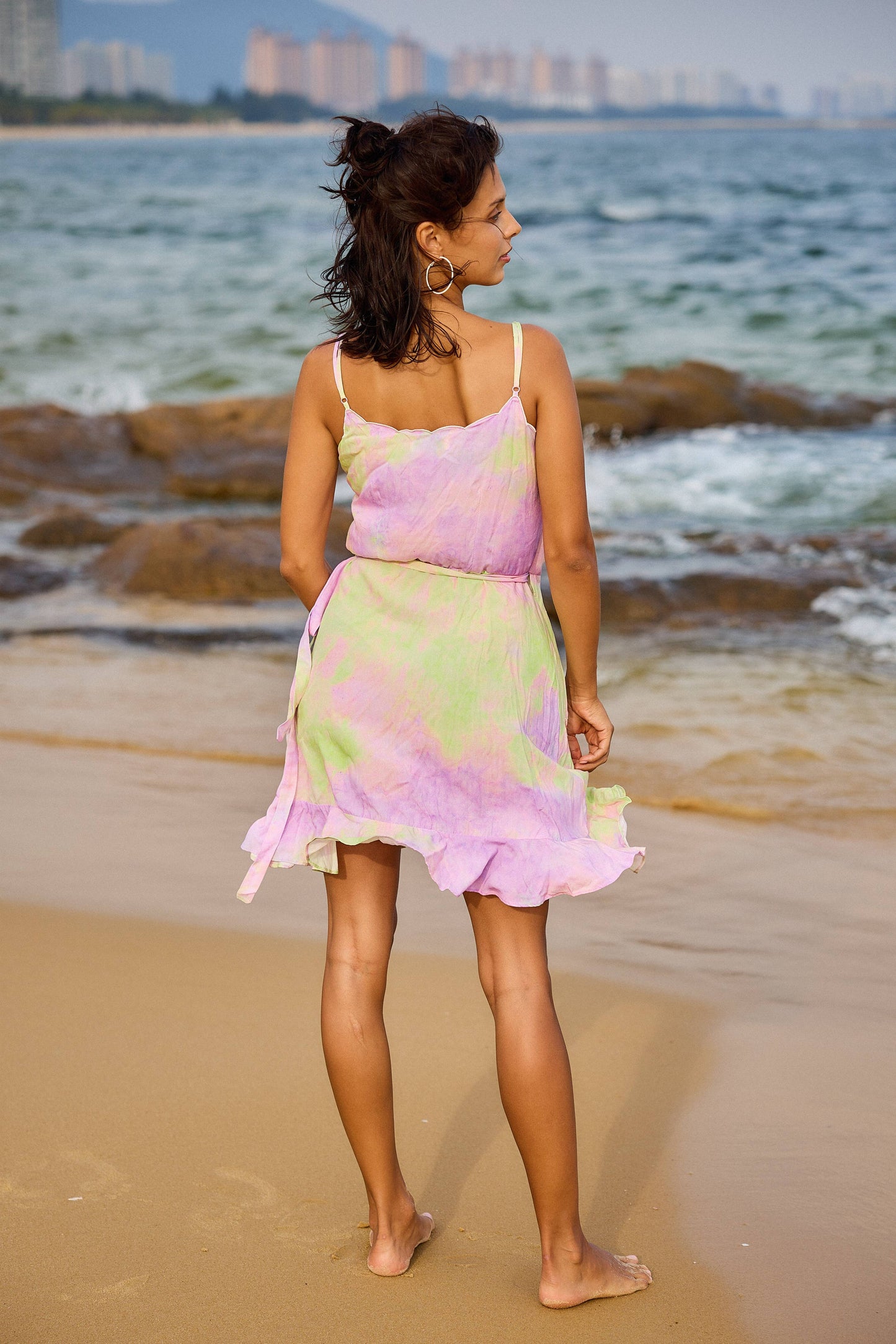 Mid-length wrap dress with embroidery