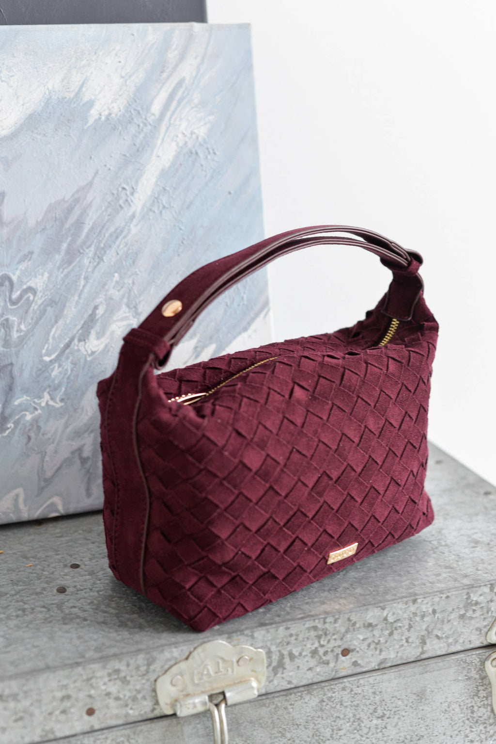 Purple Braided Suede Crossbody Bag