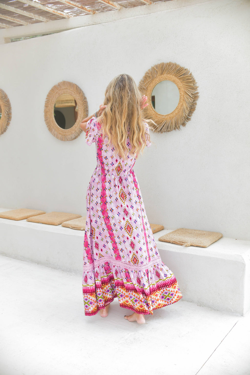 LOST TRIBE PRINT CARMEN MAXI DRESS