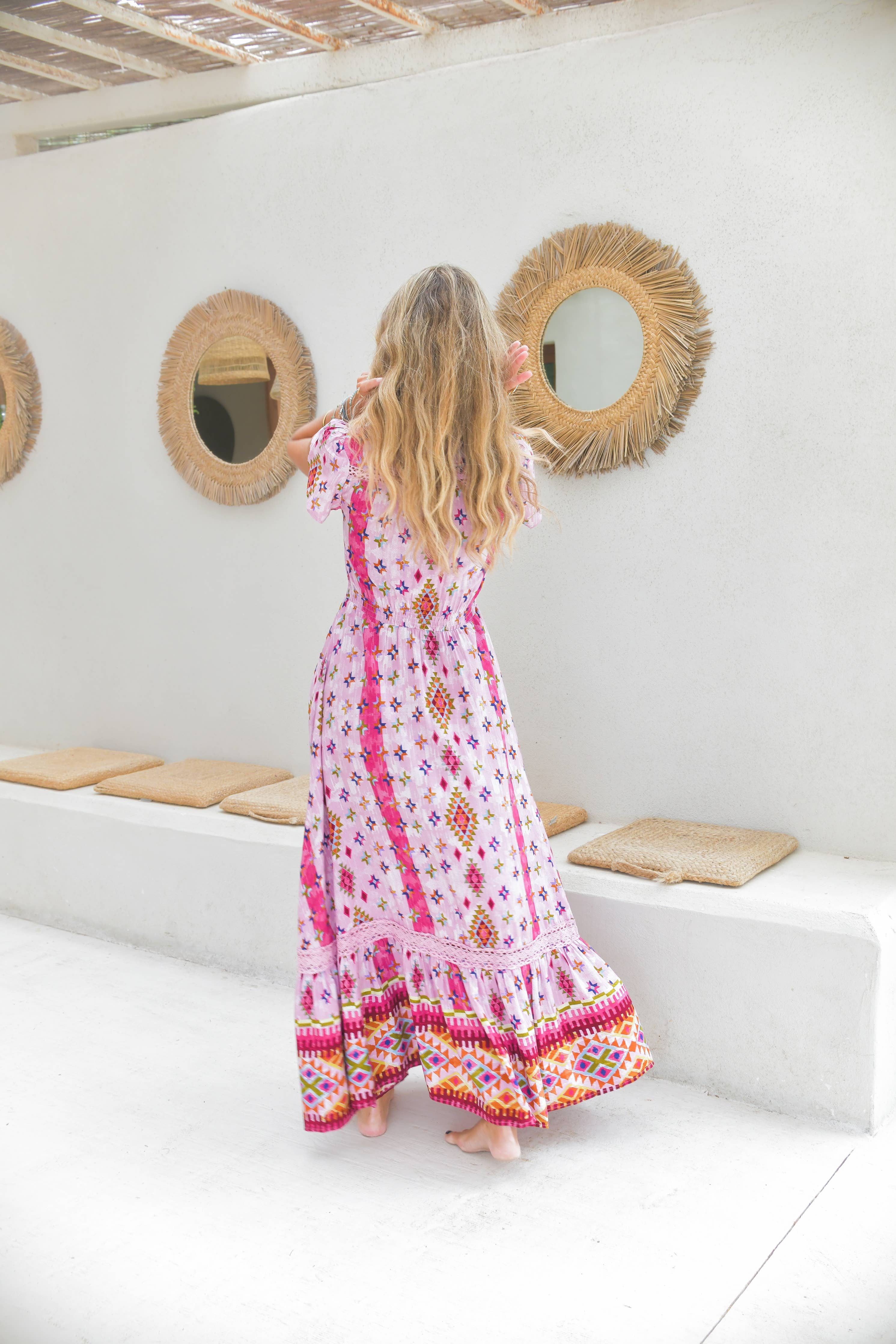 LOST TRIBE PRINT CARMEN MAXI DRESS