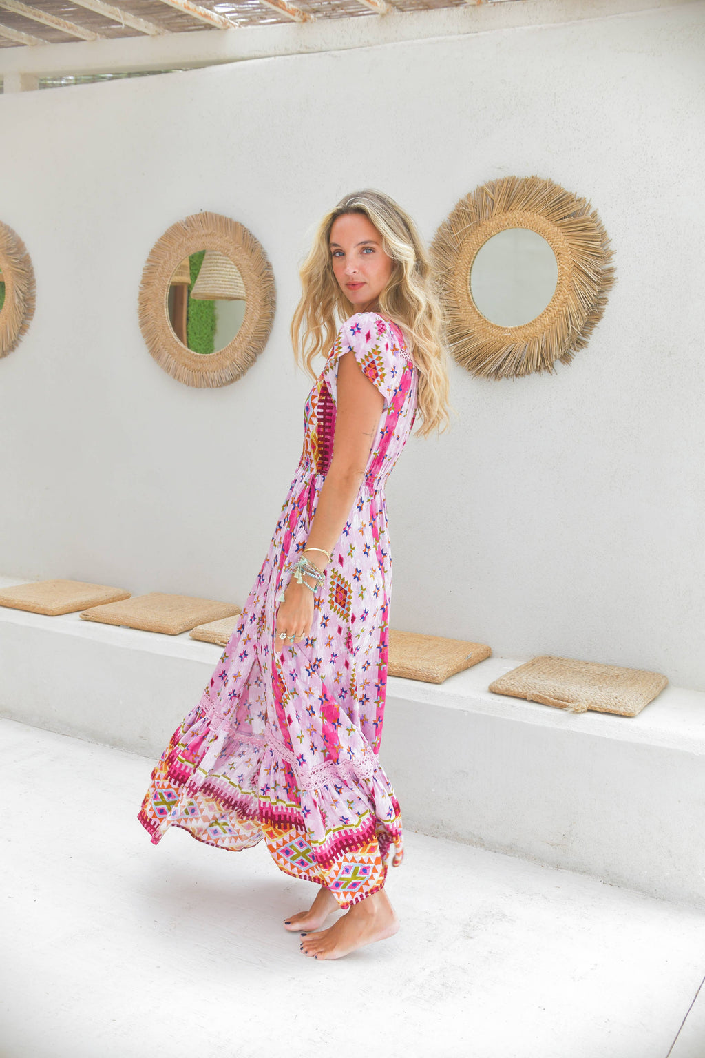 LOST TRIBE PRINT CARMEN MAXI DRESS