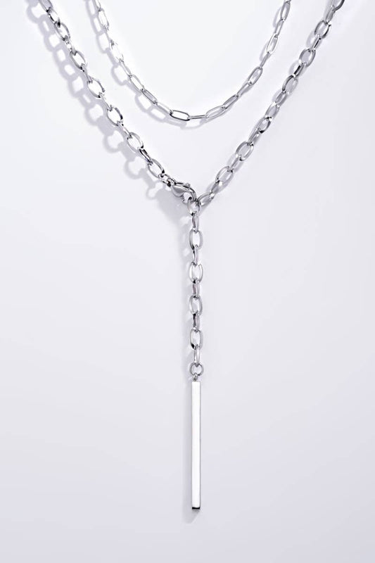 Stainless steel double Y necklace: Silver