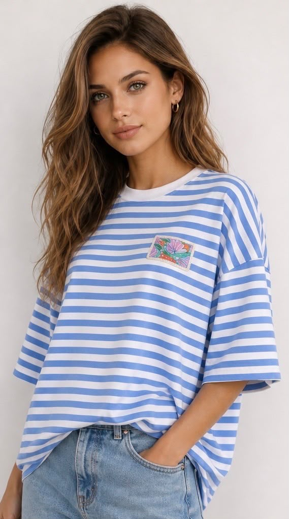 Two-tone striped T-shirt: White/Blue