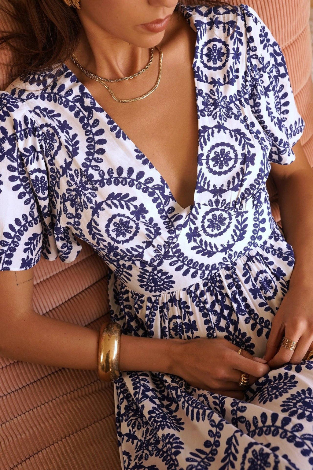 Rhéa dress: White - Blue