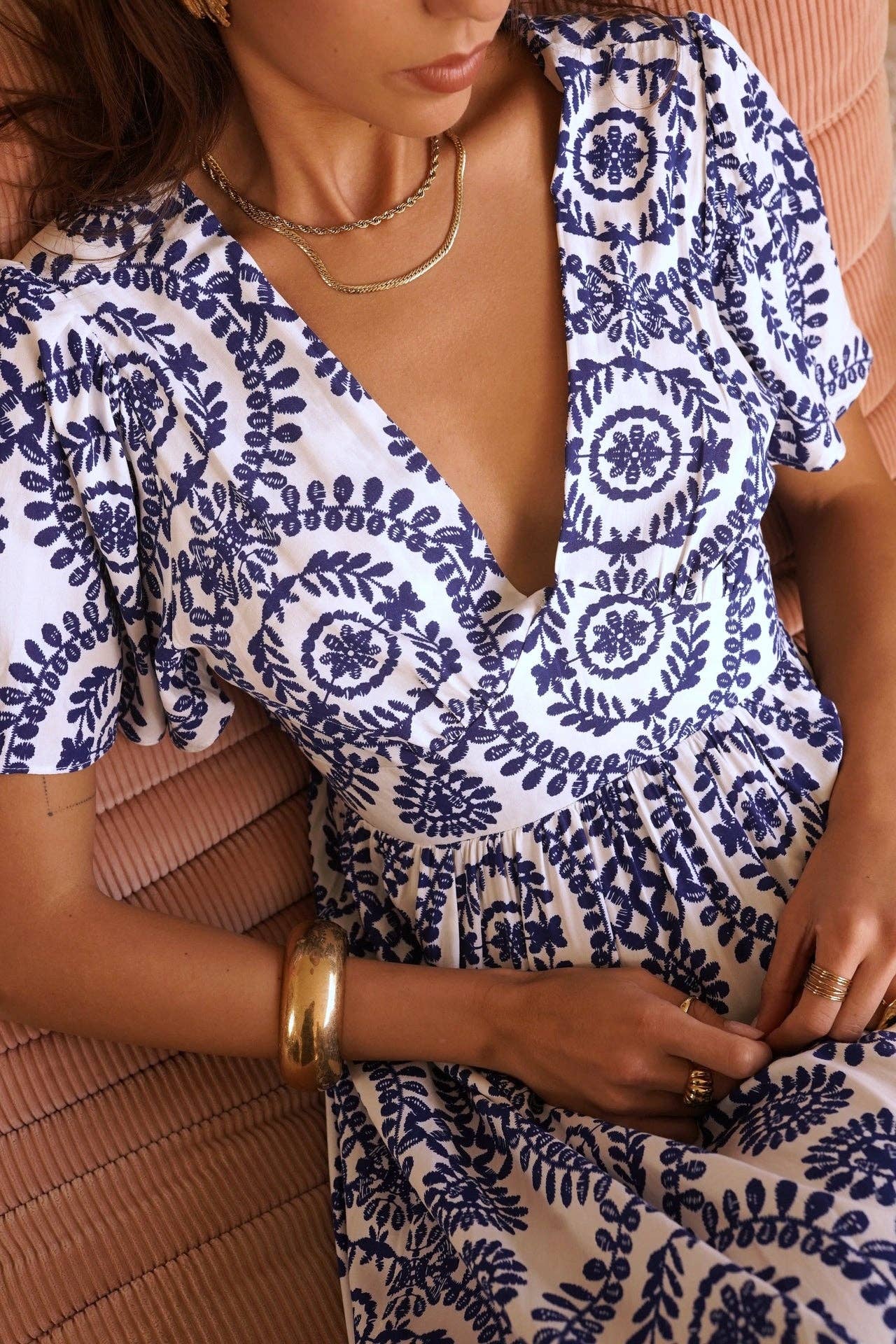 Rhéa dress: White - Blue