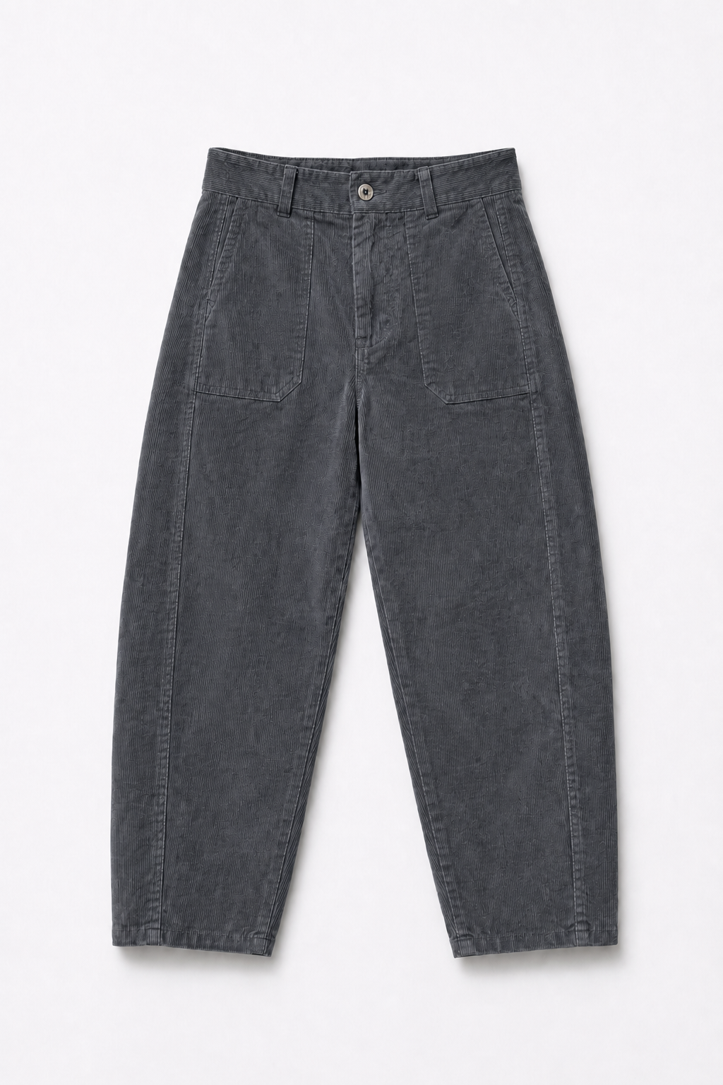 Casual fine-wale corduroy pants with a barrel-leg cut: Anthracite