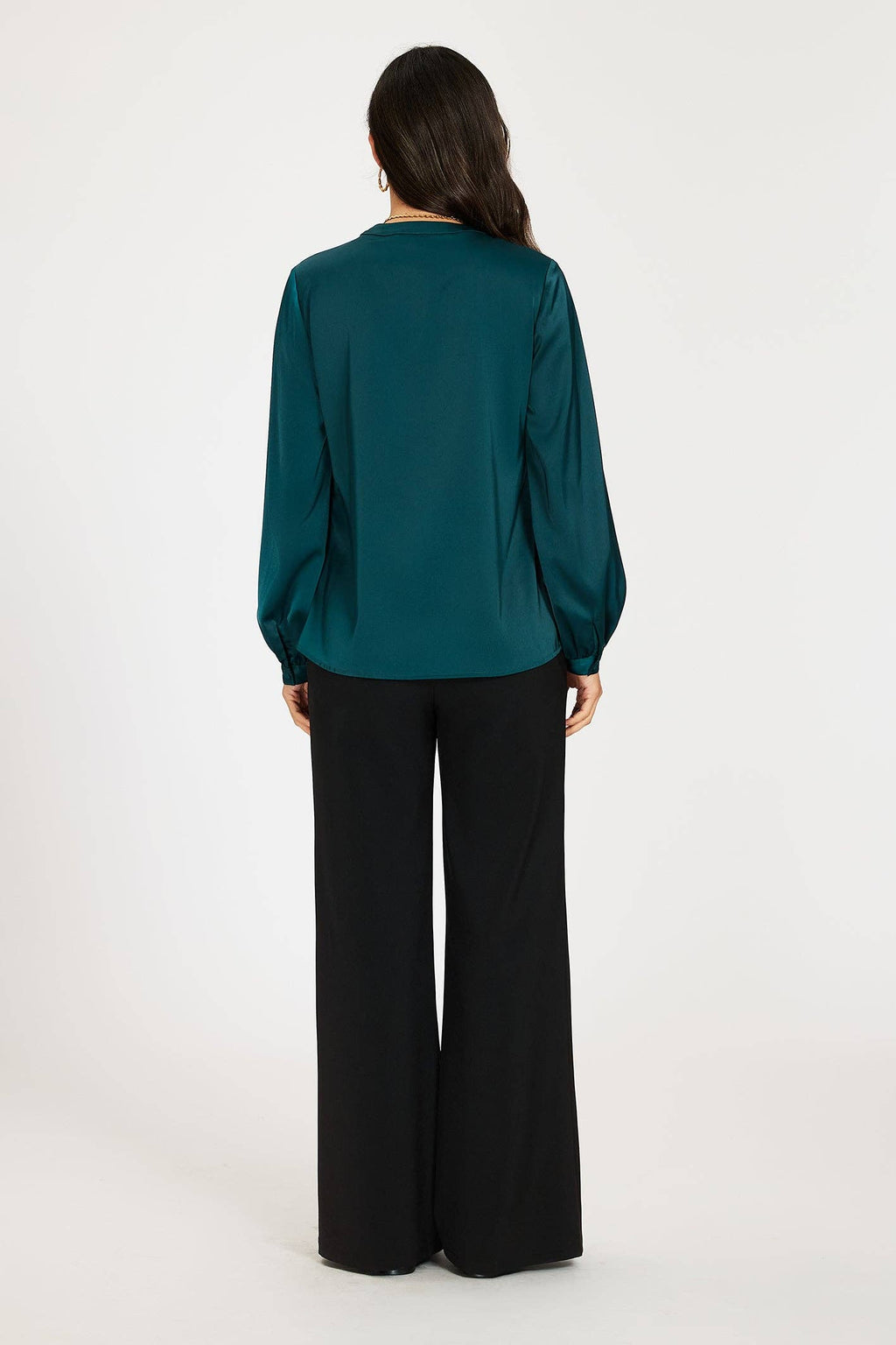 Satin blouse with stand-up collar and button placket Teal