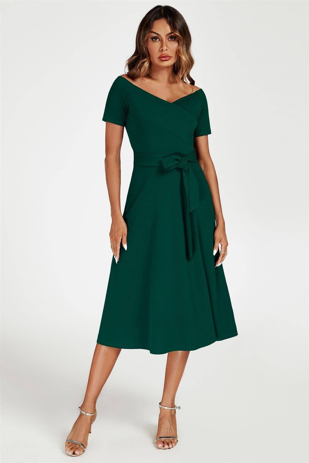 Bardot Midi Dress In Green