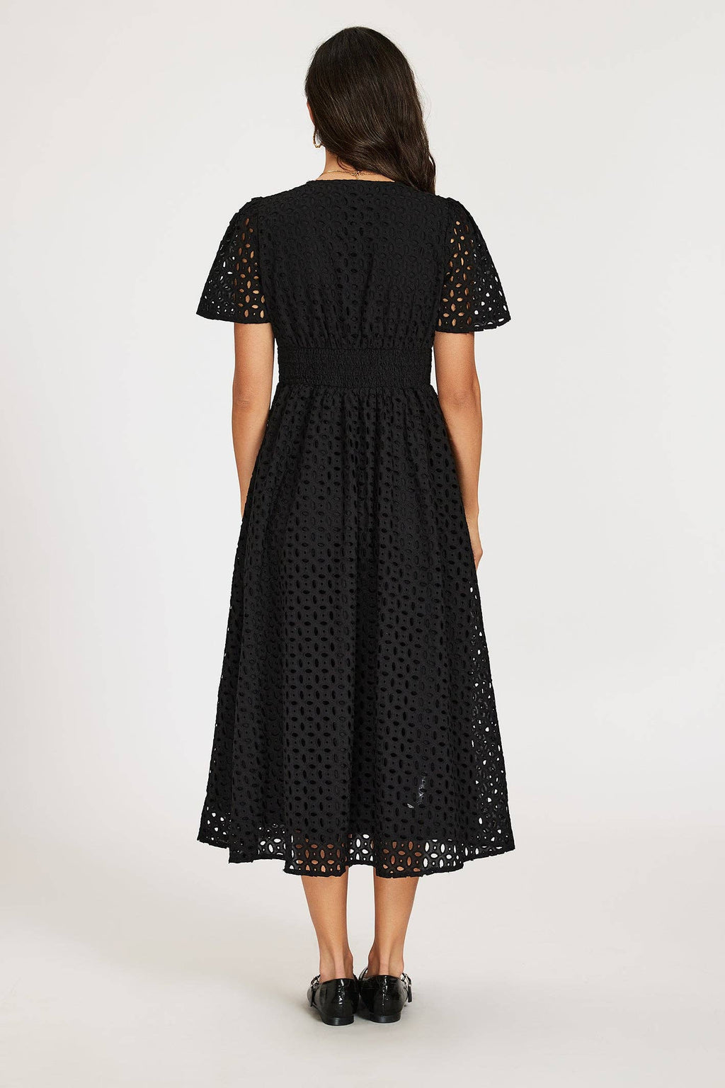 Midi dress with embroidery in black