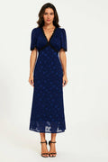Dress with Polka Dot Jacquard in Navy