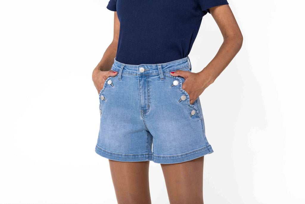 Denim High Waisted Stretch Denim Shorts Light Blue