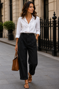 Loose high-waisted trousers with a tapered cut: Black