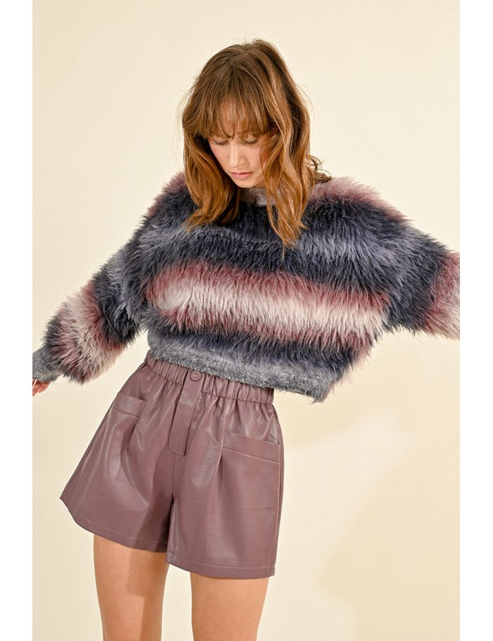 Striped fur effect knit