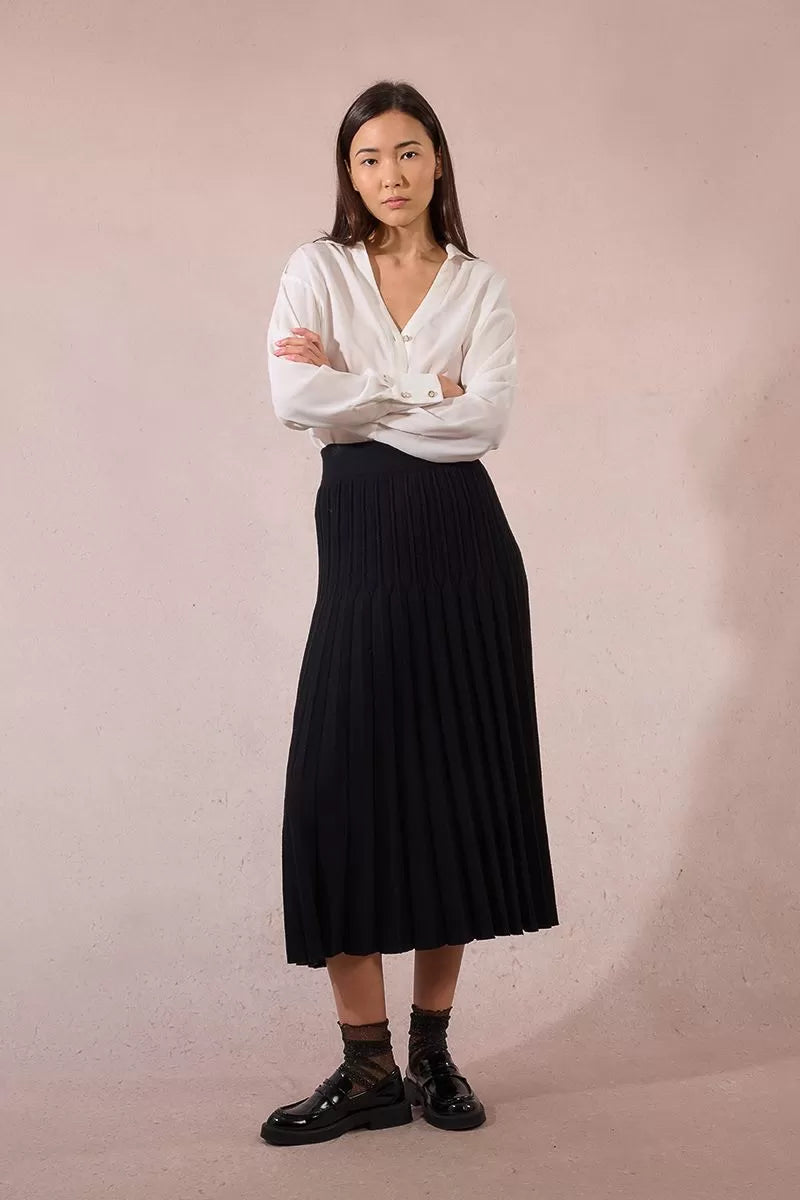 Pleated Knit Midi Skirt