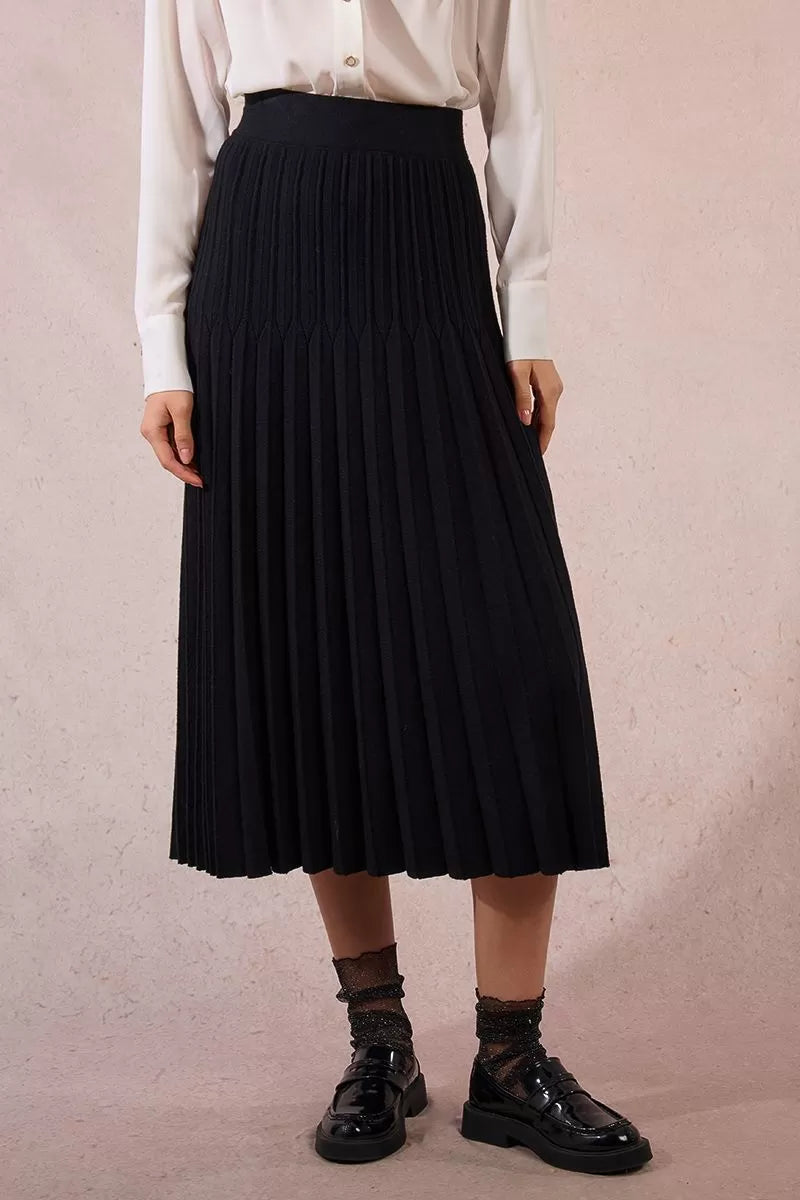 Pleated Knit Midi Skirt