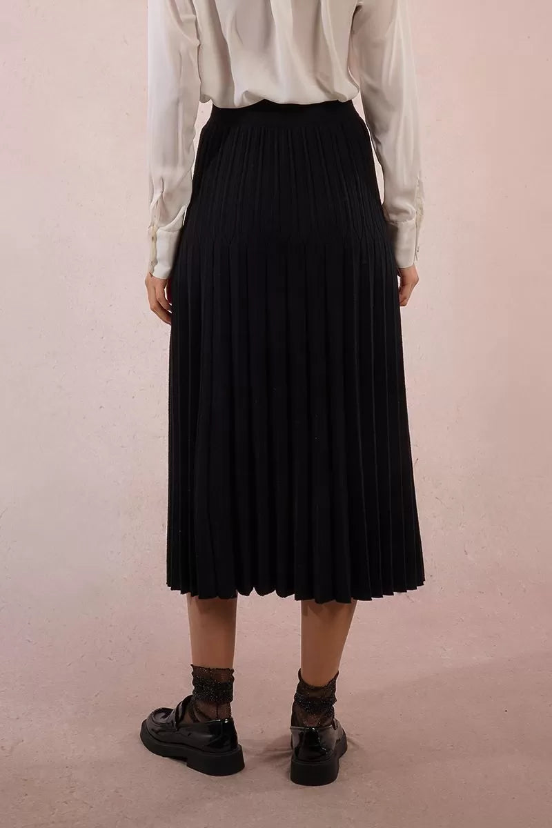 Pleated Knit Midi Skirt