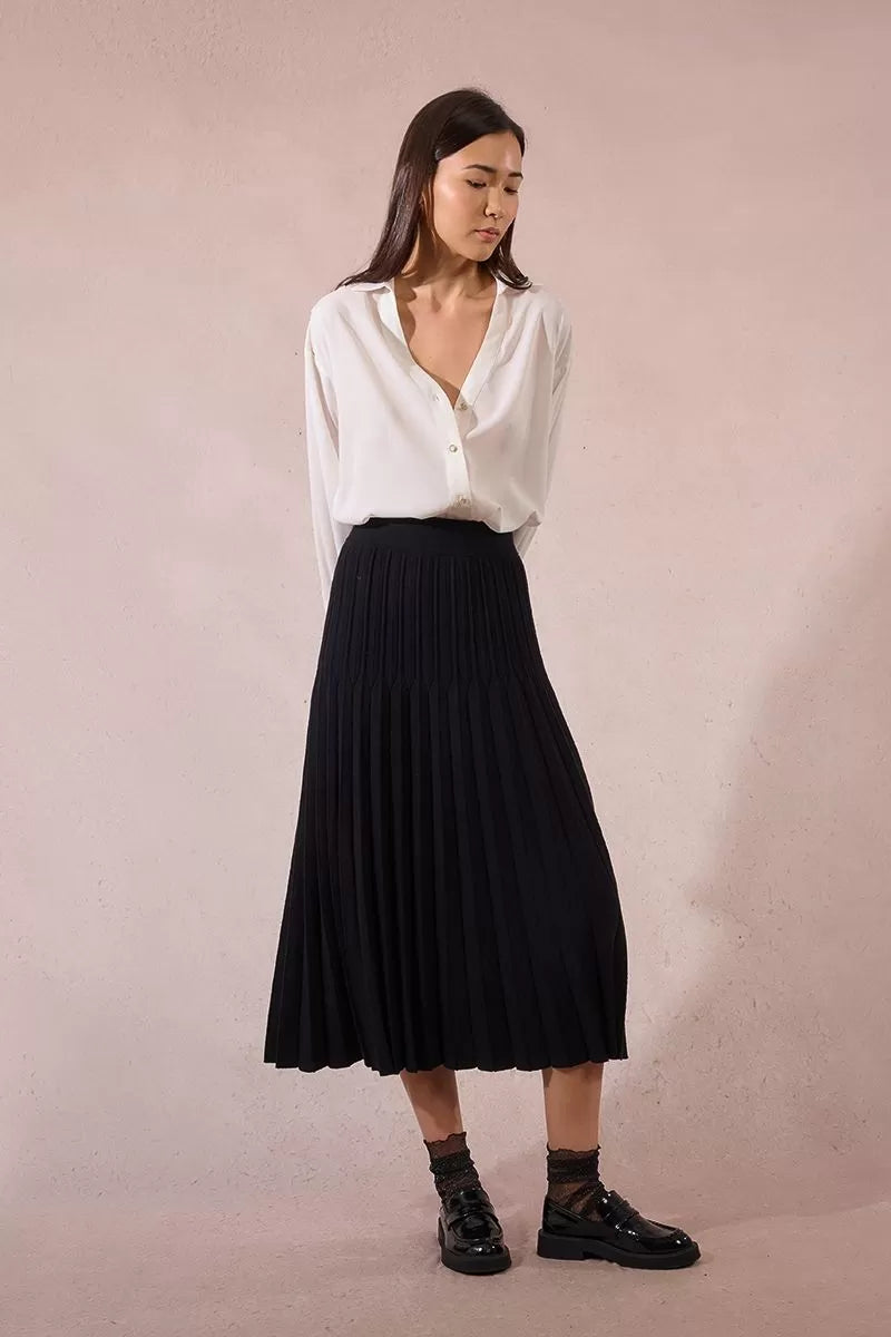Pleated Knit Midi Skirt