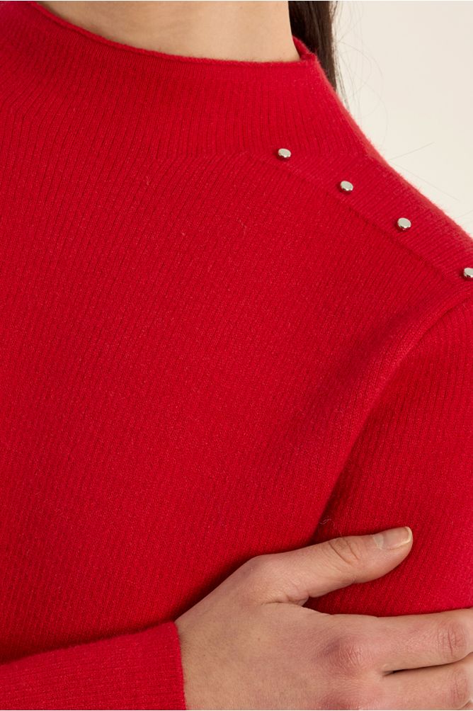 Studded detail red sweater