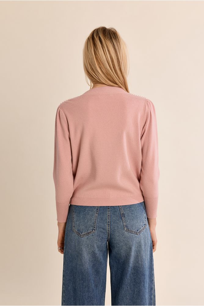 Sweater with bead detail in powder pink