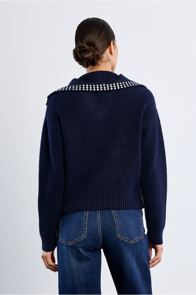Sweater with studded detail in navy