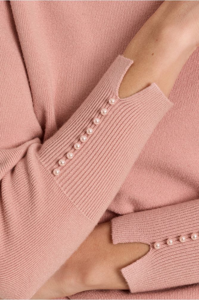 Sweater with bead detail in powder pink