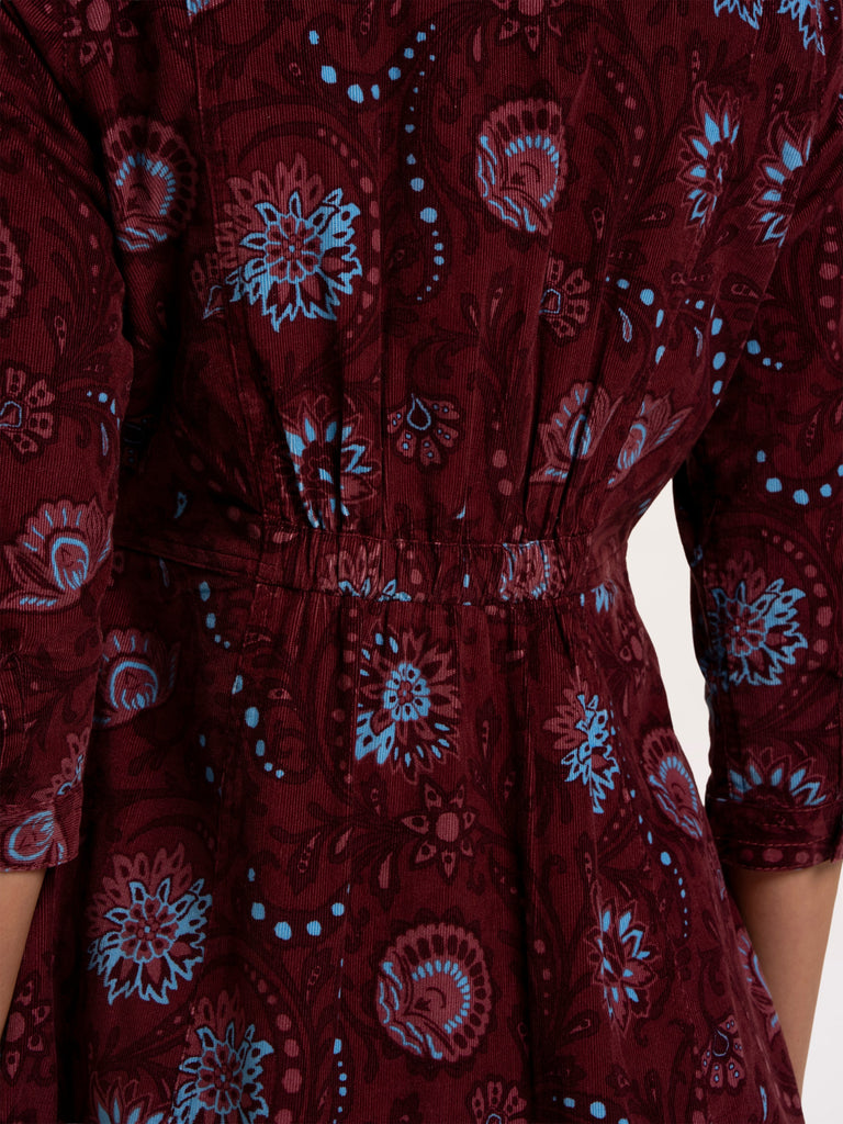 Soft baby cord dress in burgundy