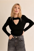 Fine knit sweater with cut out in black