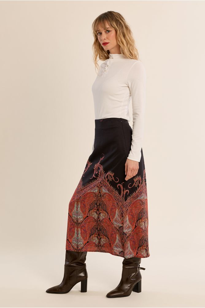 High waisted printed skirt in black