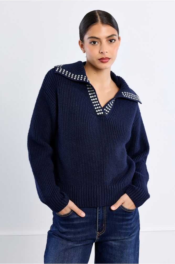 Sweater with studded detail in navy