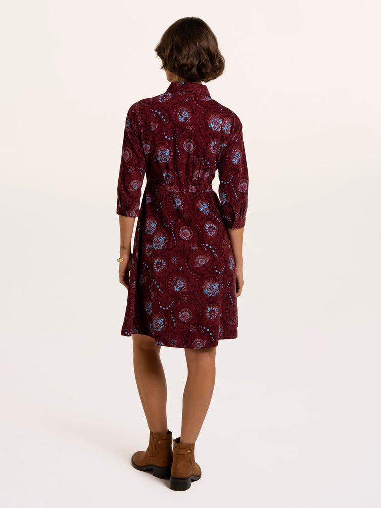 Soft baby cord dress in burgundy