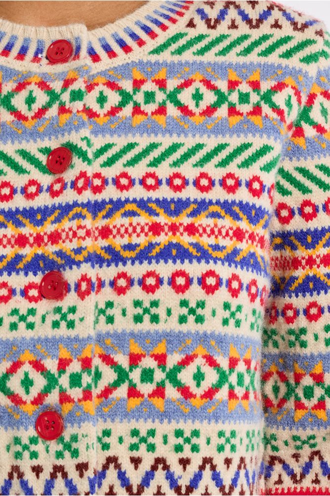 Knitted cardi in tybetan pattern multi red