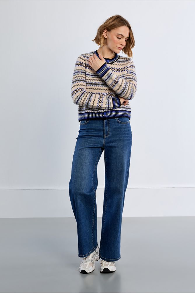 Knitted cardi tybetan pattern blue multi