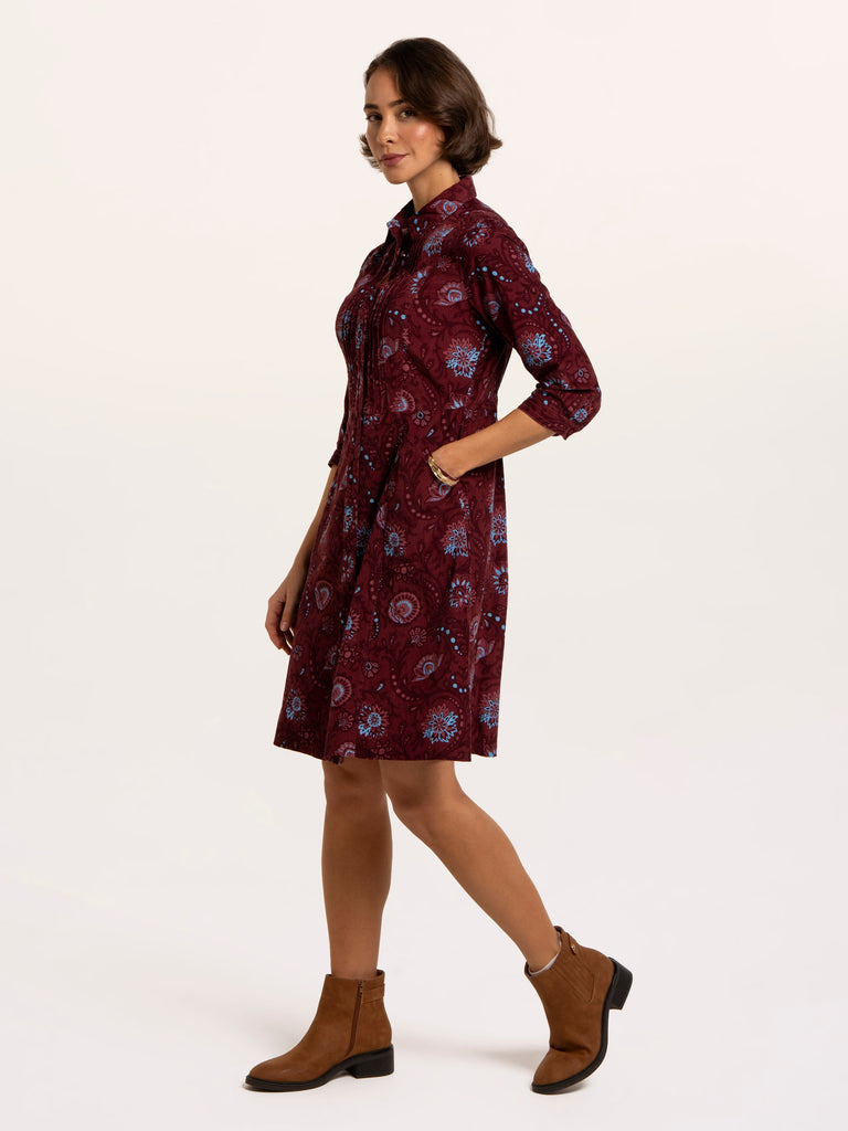 Soft baby cord dress in burgundy