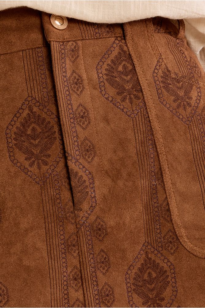 Suede skirt with boho print