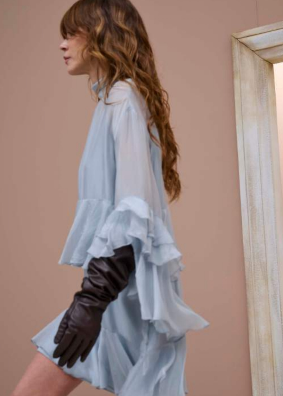 Silk powder blue ruffle dress