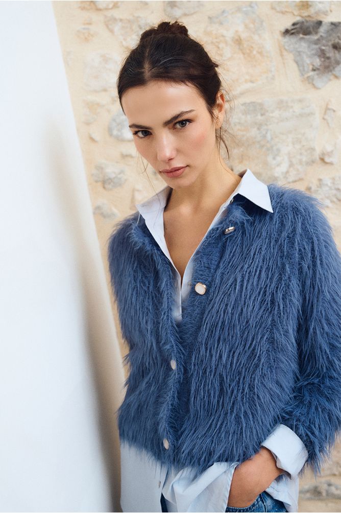 Textured cardi in denim blue