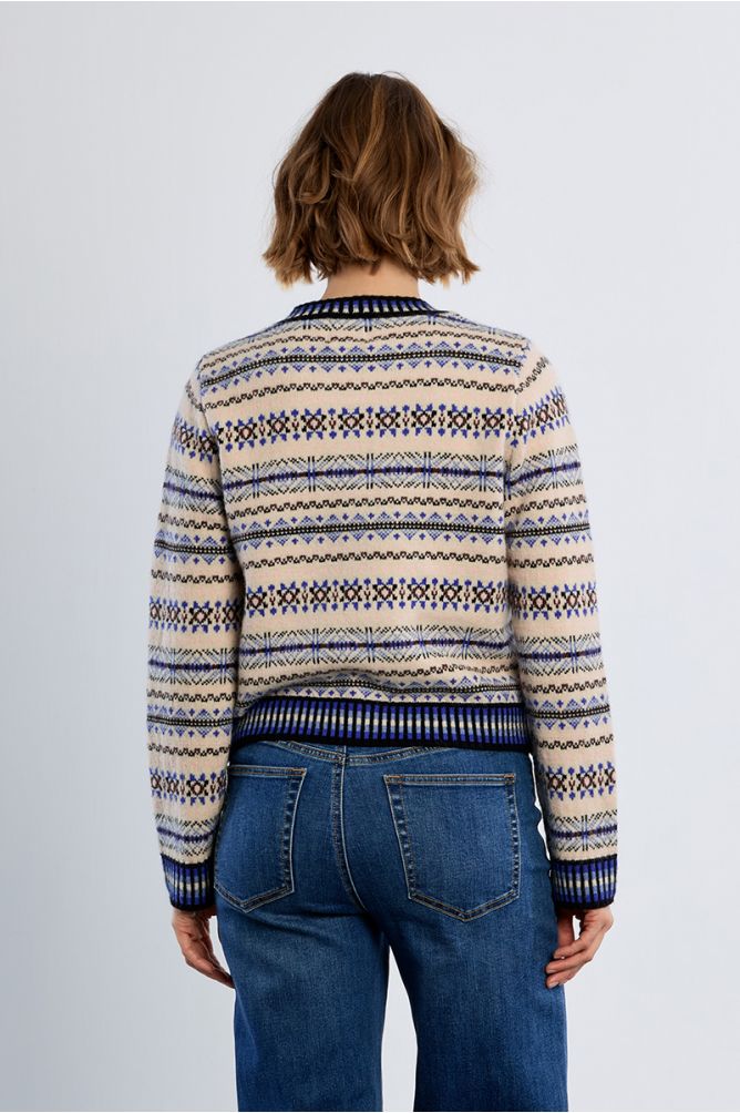 Knitted cardi tybetan pattern blue multi