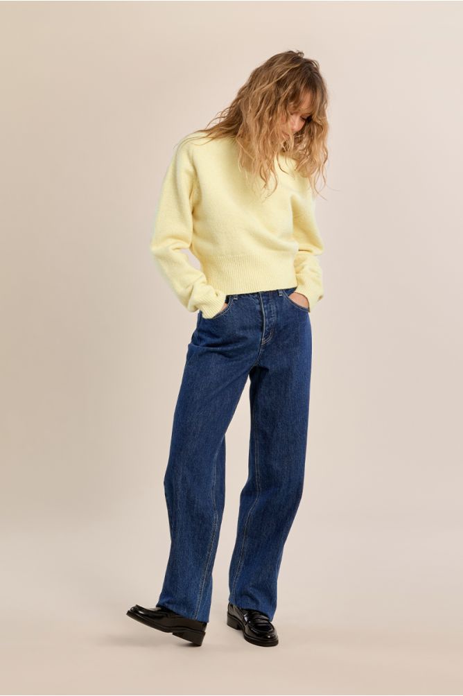 Ribbed cropped sweater in lemon