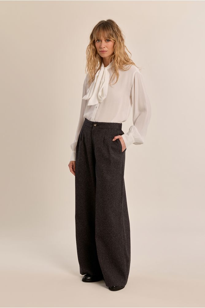 Wool look trouser in dark grey