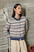 Knitted cardi tybetan pattern blue multi