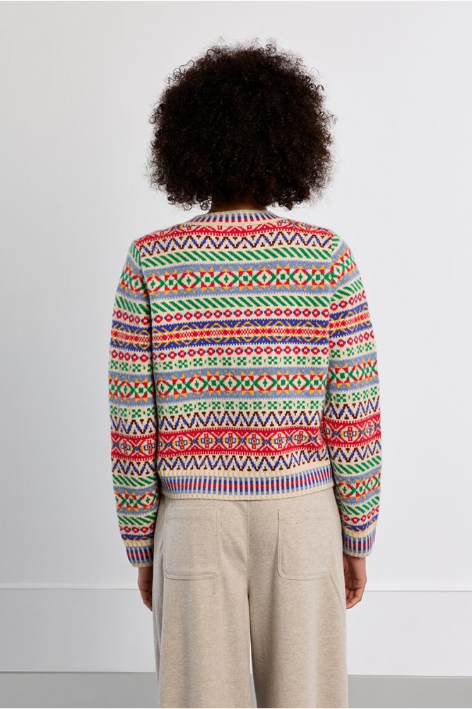 Knitted cardi in tybetan pattern multi red