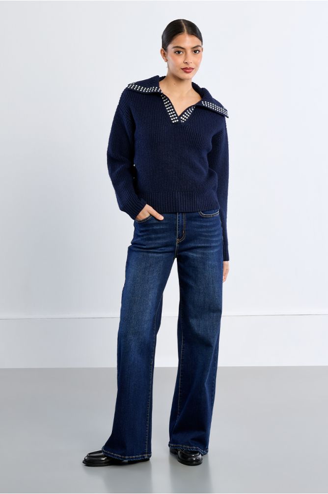 Sweater with studded detail in navy