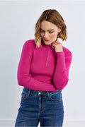 Sporty ribbed sweater in fuschia