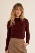 Fine knit sweater bow detail burgundy