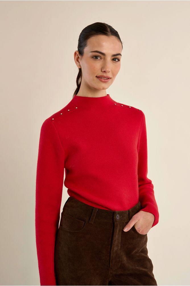 Studded detail red sweater